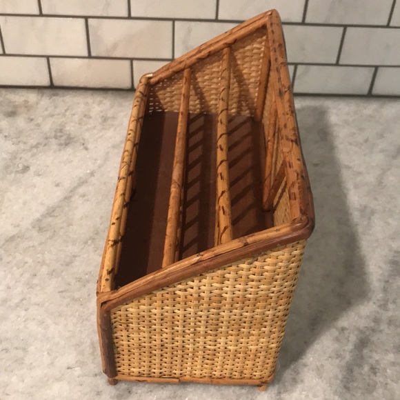 Vintage Wicker Rattan Desk Organizer Mid Century Bohemian Minimalist Space Saver - Picture 2 of 8